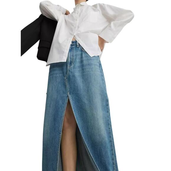 rag & bone Avery Featherweight Denim Maxi Skirt in Beverlys Raw Hem size 29 - Picture 6 of 16
